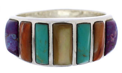 Authentic Southwestern Silver Multicolor Ring Size 8-3/4 AX36844